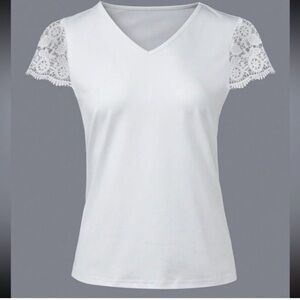 Elegant White Lace Sleeve Women's Top